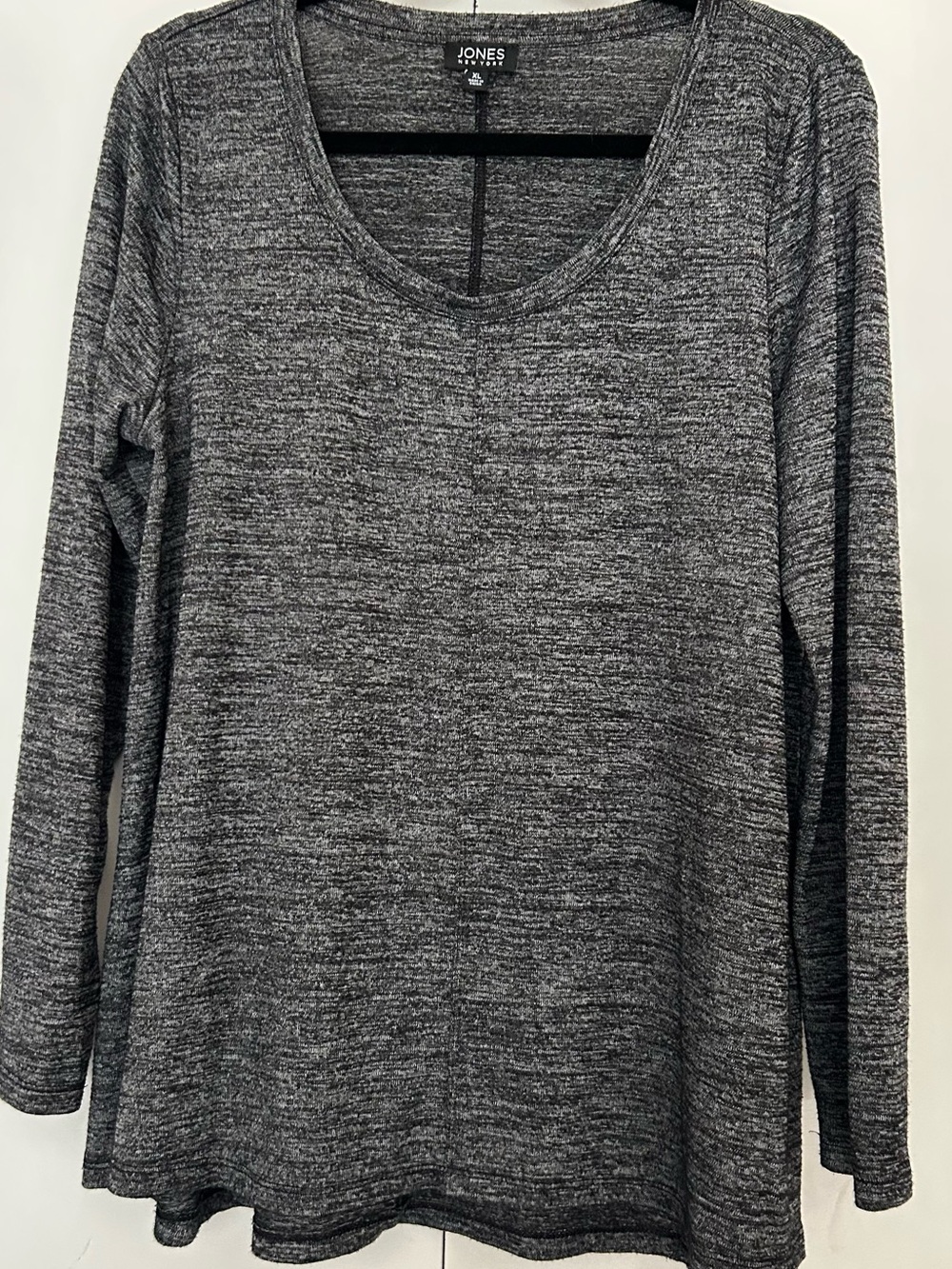 Jones New York XL Tunic Top Black Grey Print 3/4 Sleeve Stretch Blouse